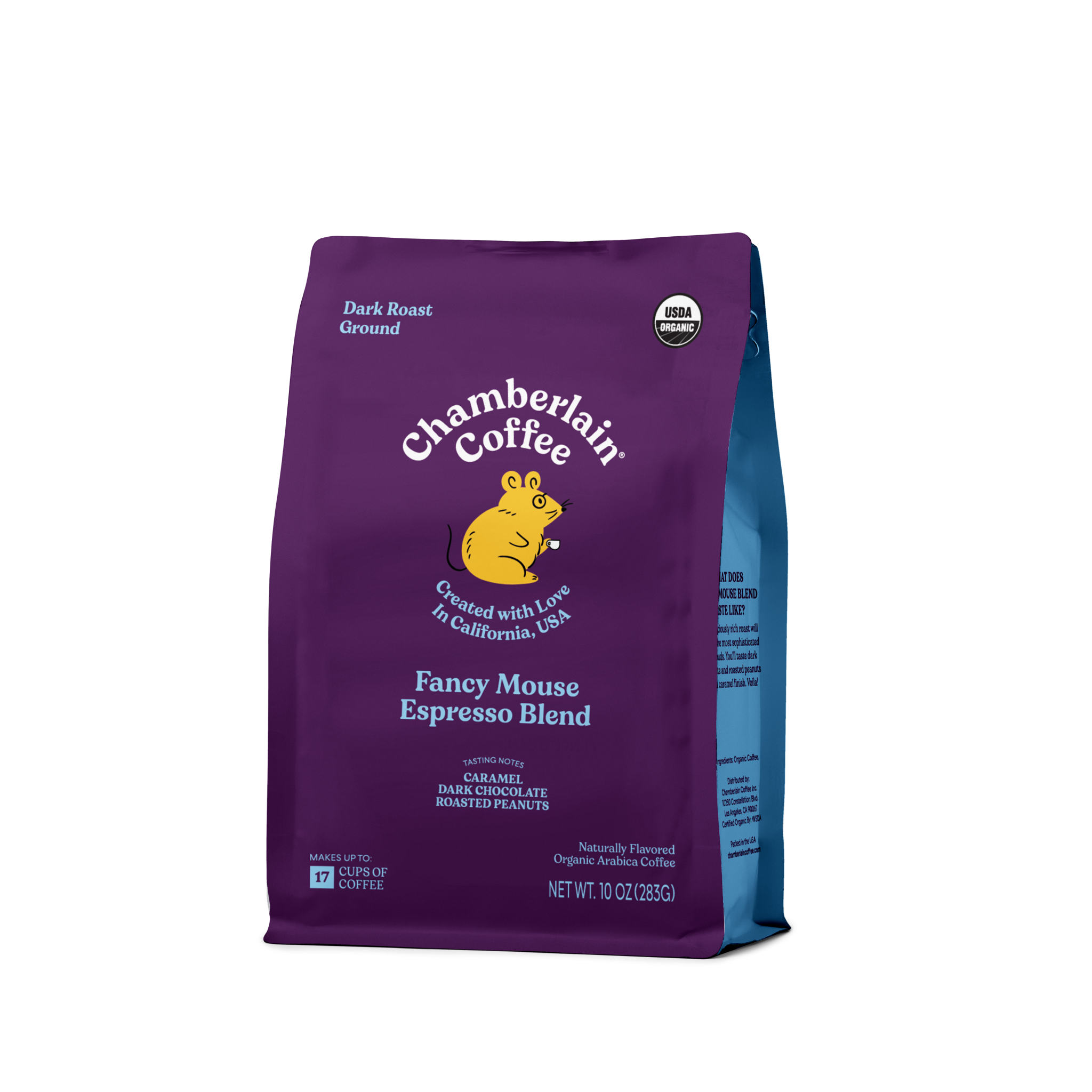 Organic Espresso Dark Roast Coffee Blend Ground Product Shot Diagonal